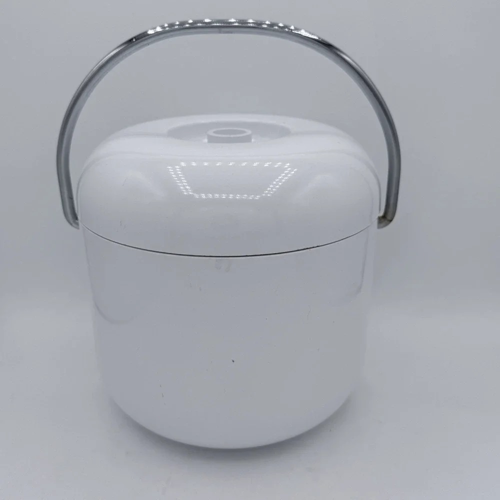 Vintage White Melamine Plastic Ice Bucket Metal Holder‎ Retro